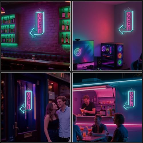 Image of Looklight Open Signs for Business Open Neon Sign Blue Neon Lights for Wall Decor Led Lights Coffee Bar Stores Cafe Shop Hotel Restaurant Window Outdoor Food Truck Decorations