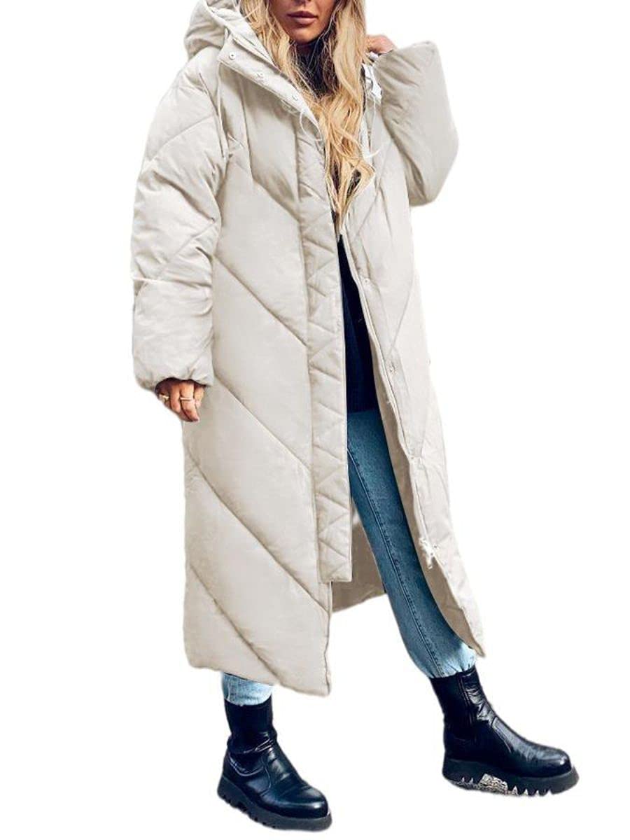 GIBLY Women's Hooded Long Puffer Coat Winter Longer Thickened Down Jacket Zip Cottoon Outwear