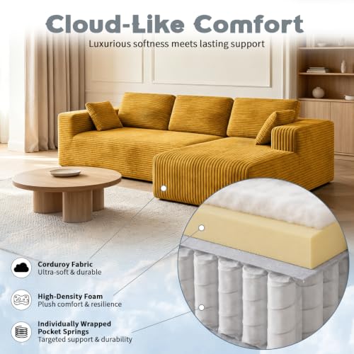 Image of 93 inch L-Shaped Modular Sectional Sofa with Chaise, Boneless Corduroy Cloud Couch with Deep Seat and Oversized Comfort, Flexible Module Combination for Living Room, No Assembly Required