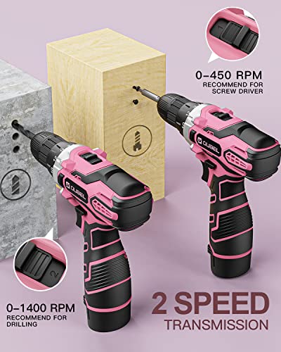 Drill Set, Oubel 12V Cordless Drill Pink With 42 Acessories, Pink Power Drill Cordless With 3/8" Keyless Chuck, Built-In Led, 2 Variable Speed, Pink Drill For Diy Home Projects, Around The House #TOP4