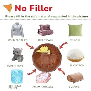 Thgonwid unstuffed pouf cover round foot stool ottoman storage bean bag floor chair luxury leather pouffe small foot rest for living room kids room or bedroom brown  urban country home decor