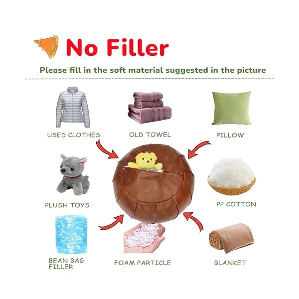 Thgonwid unstuffed pouf cover round foot stool ottoman storage bean bag floor chair luxury leather pouffe small foot rest for living room kids room or bedroom brown  urban country home decor