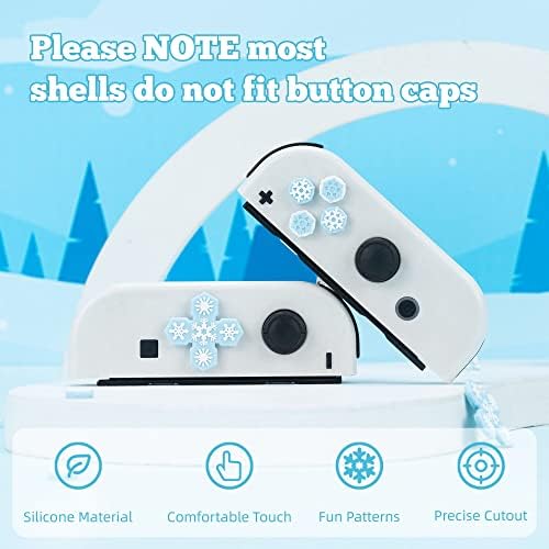 GeekShare Zestaw silikonowych pastelowych nakładek na guziki w kształcie litery D ABXY naklejka na przyciski kompatybilne z Nintendo Switch/OLED Joy-Con (płatek śniegu)