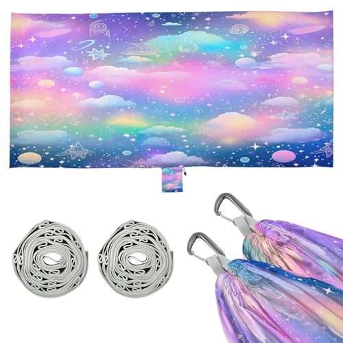 SDMKA Dreamy Clouds Camping Hammock, 330 lbs with 2 Tree Straps, Carry Bag, Single Portable Hammock for Outdoor/Indoor, Hiking, Beach, Backpacking, Travel