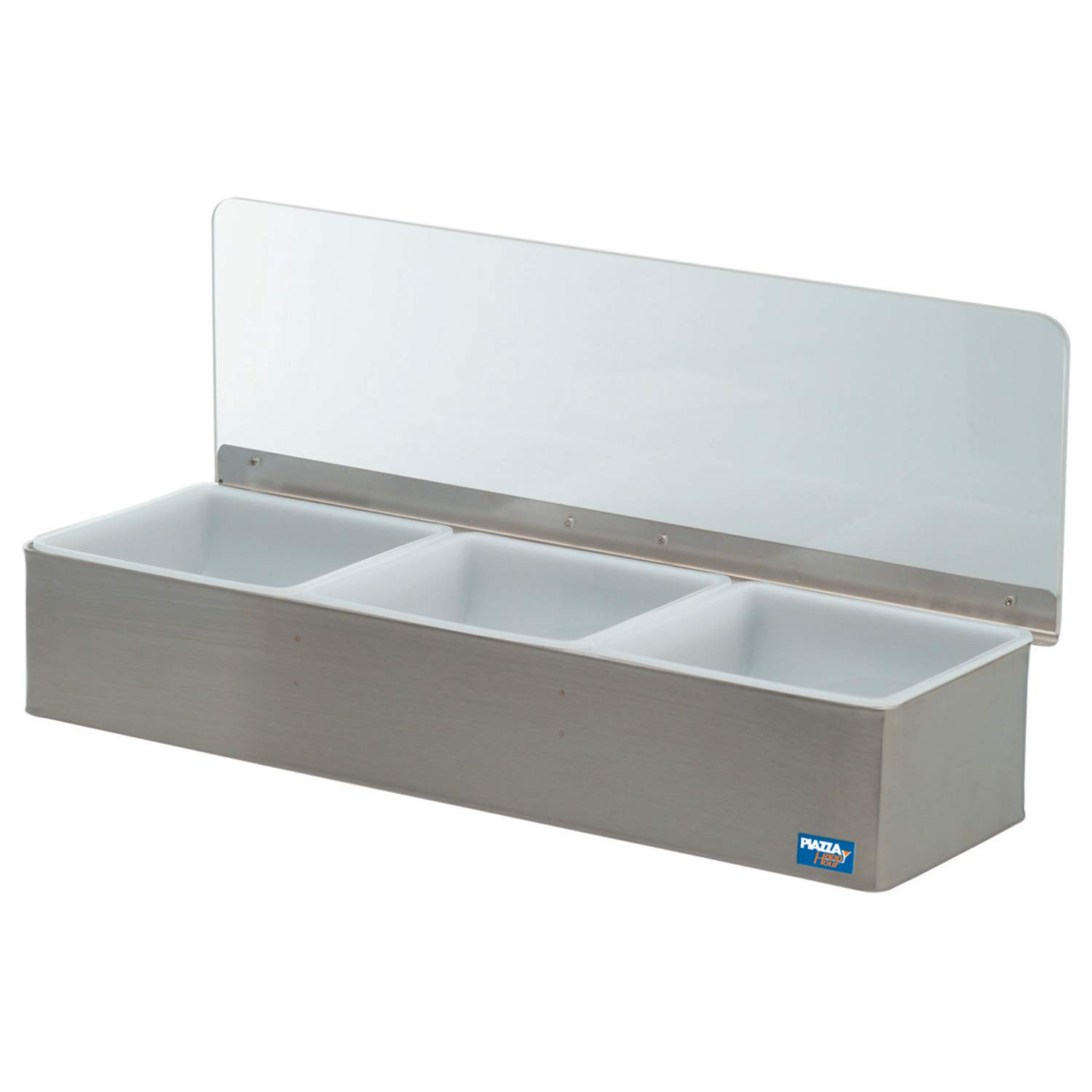 Piazza Boîte à condiments avec 3 récipients amovibles, couleur grise, en acier inoxydable, dimensions 45 x 15 x 19 cm, distributeur d'épices pour tous les types de nourriture, épices, condiments