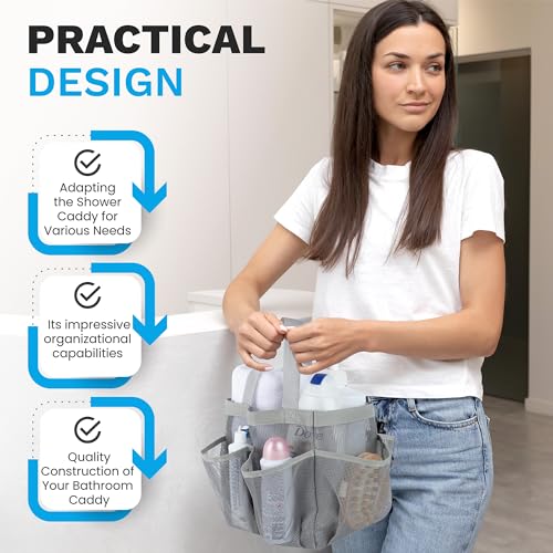 Handy-Laundry-Mesh-Shower-Caddy--7-Pocket-Portable-Organizer-Tote-for-College-Dorm-Gym-Travel-Bathroom--Quick-Dry-Collapsible-Lightweight-Shower-Bag-with-Handle-Gray