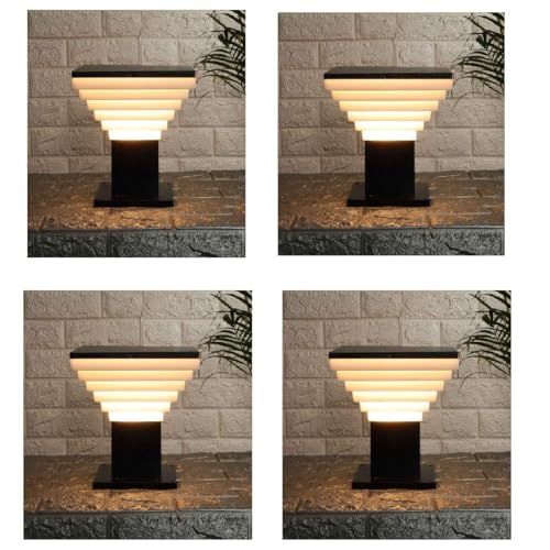 Image of Areezo Waterproof Outdoor Gate Light for Main Gate Pillar - Modern LED /Holder Based Lamp for Home, Garden & Balcony (Pack of 4, Deluxe Black)