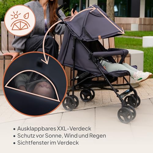 7. Bild von LIONELO Elia Buggy Klein Zusammenklappbar Kinderwagen Bis 15 Kg, Rücken Und Fußstützenverstellung Hinterradbremse, Moskitonetz, Einkaufskorb