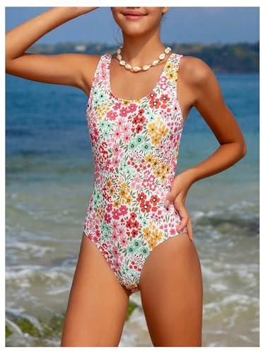 Girl's Floral One Piece Swimsuit Boho Scoop Neck Bathing Suit Beachwear3