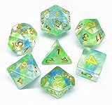 HD Polyhedral Dice DND Game Dice Set for Dungeons and Dragons(D&D) Pathfinder Roleplaying Game RPG MTG Table Game Green & Blue Transparent Dice Set with Dice Pouch.