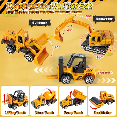 Hymaz Construction Sensory Bin for Toddlers, Kids Play Sand Kit Toys Sandbox with 2.2lbs Magic Sand, 6Pcs Alloy Construction Trucks, Crane, Molds, Road Signs, Shovel, Preschool Gifts for Boys Age 3-8 - Image 3