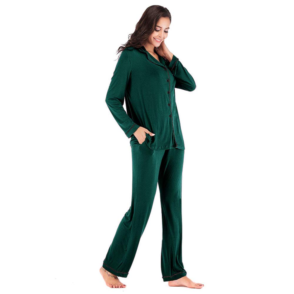Conjunto De Pijamas De Mujer,Conjunto De Pijama Suave Clásico De Color Puro Modal De Algodón Con Botones Pjs Top & Bottoms Ladies Ropa De Dormir De Manga Larga Ropa De Dormir Para Todas Las Estacio
