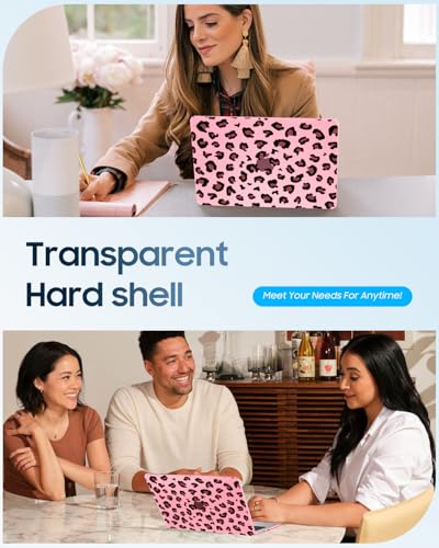 Image of Fintie Case for MacBook Air 13.6 A3449 /A3240 /A3113 /A2681, Pink Leopard | 2022-2026, M2 /M3 /M4 /M5, Snap-On Shell Cover, Full Port Access, Easy On /Off, Lightweight