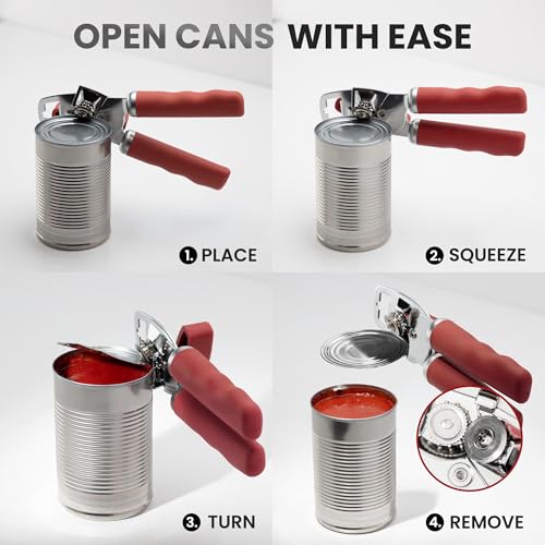 Image of Zulay Kitchen Manual Can Opener Heavy Duty Patented Stainless Steel, Red