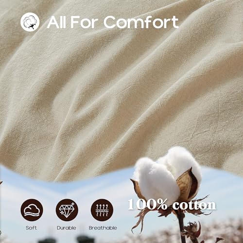 Simple&Opulence King Duvet Cover Set, 100% Pure Cotton Premium Hotel Quality Luxury and Breathable Bedding Quilt Cover with Pillow Cases(Khaki,230x220cm) - Image 5