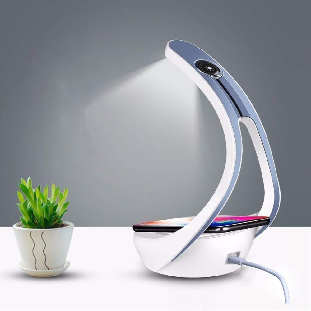 Lampada da scrivania a LED con interruttore touch, caricatore wireless, luce atmosferica, altoparlante Bluetooth integrato, luminosità regolabile, lampada da tavolo per camera da letto, ufficio.