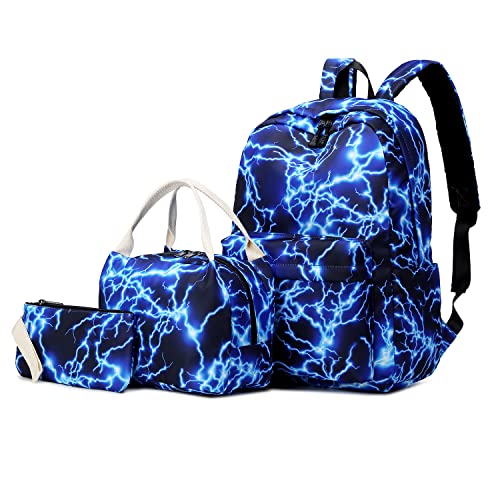 YULLING Bolsas escolares para niñas adolescentes y niños, mochila casual para senderismo al aire libre, acampada con bolsa de almuerzo y estuche para lápices, azul Cover