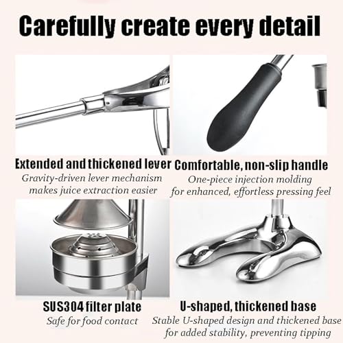Estrattore manuale per succhi in acciaio inox, spremiagrumi a mano con struttura triangolare e trave trasversale, facile da pulire, per uso domestico e commerciale