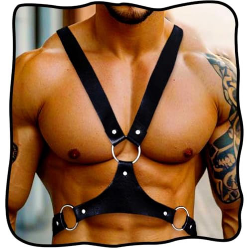 Fstrend Men Chest Harness Belt Black Leather Body Straps Fashion Rave Accessory