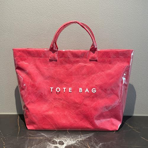 Bolso tote grande de PVC para mujer, bolso hobo transparente con estampado de letras y asas superiores miniatura 2