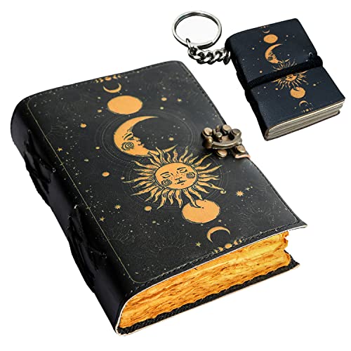 Sun & Moon Journal With leather Keychain, Notebook Diary With