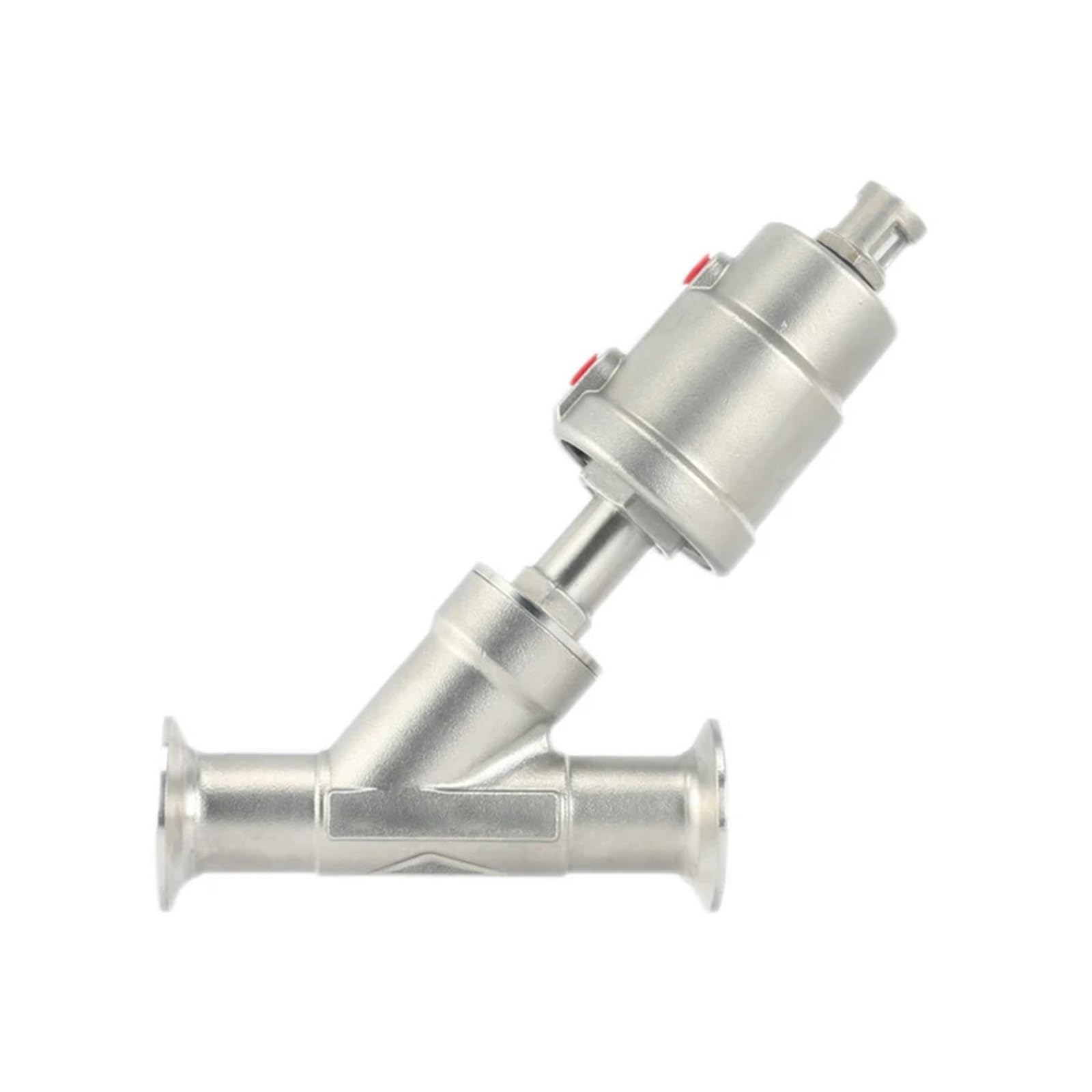 Vanne à siège incliné DN25 16 bar pneumatique inox 304 étanche PTFE