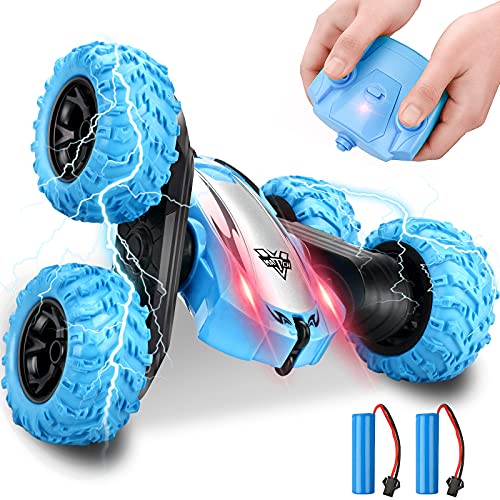 Remote Control Car, RC Cars Stunt Car, 4WD 2.4GHz Double Sided Rotating 360° Flips Vehicles, Drift High Speed Off Road Toys Car for Kids Age 6 7 8-12 Year Old Boy Toys Birthday Gifts-Blue (light blue)