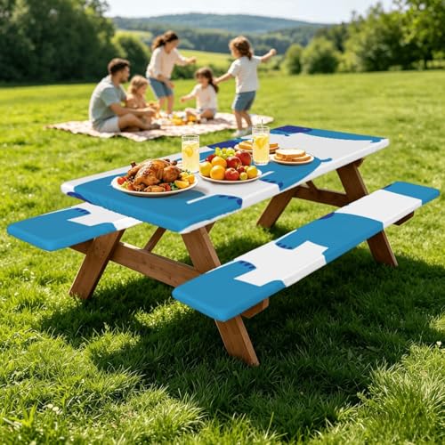 Mantel estampado de hipopótamo con fundas de banco para mesas de camping 8
