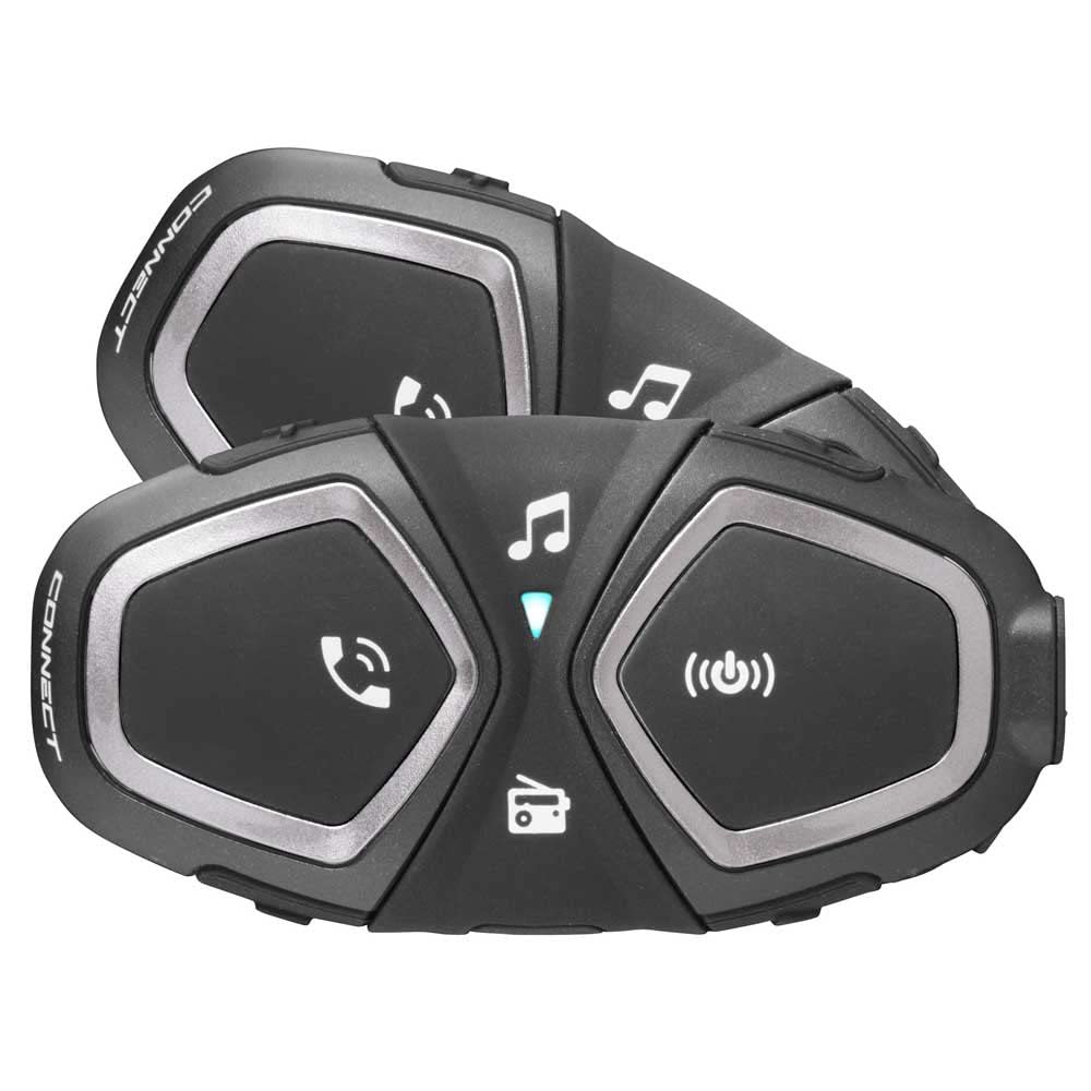 Two INTERPHONE Connect units showing their control buttons for call, music, and intercom functions