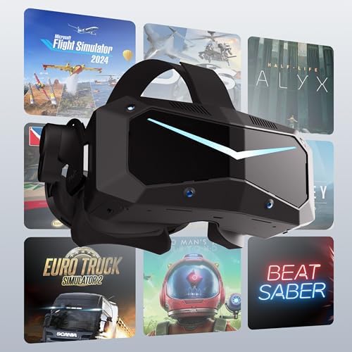 Pimax Crystal Super VR Headset, 3840x3840 per Eye, Ultrawide, 140° FOV, Eye- Tracking, Ultra-Sharp for Flight & Racing Simulators & Gaming, DP Connection with PC - 3
