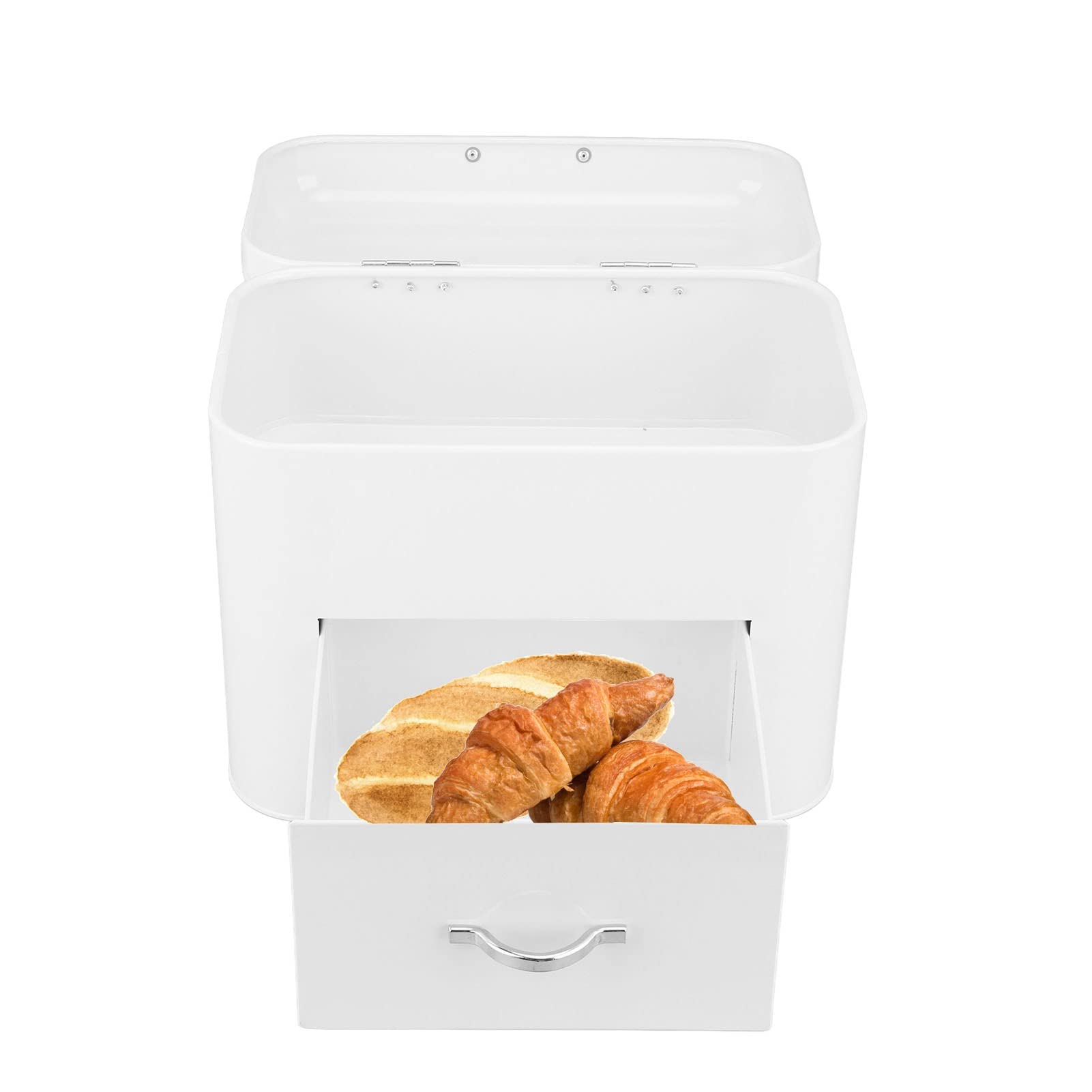 Żelazny Pojemnik na Chleb, 2-warstwowy Rustykalny Pojemnik do Przechowywania Chleba, Półka na Chleb, Pojemnik do Przechowywania Chleba do Blatu Kuchennego, Pojemnik do (Mlecznobiałe)