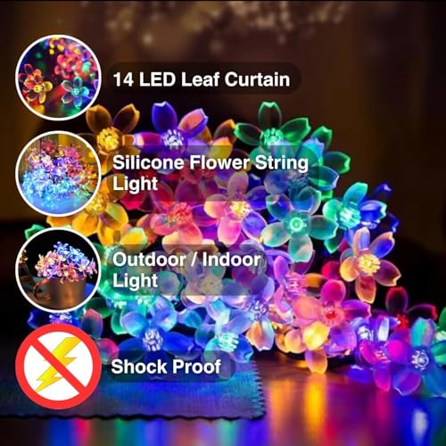 Image of One94Store Silicone Flower String Lights - 14 LED, 3 Meter Multi-Color - Decorative Fairy Lights for Indoor /Outdoor, Garden, Diwali, Christmas, Wedding, Party & Festival Decoration (Pack of 1)