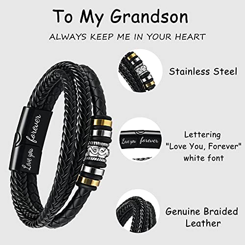 Joycuff 𝐆𝐫𝐚𝐧𝐝𝐬𝐨𝐧 𝐆𝐢𝐟𝐭𝐬 𝐟𝐫𝐨𝐦 𝐆𝐫𝐚𝐧𝐝𝐦𝐚 𝐆𝐫𝐚𝐧𝐝𝐩𝐚 Mens Leather Bracelet, Leather Bracelets For Grandsons, Birthday Father's Day Thanksgiving Day Christmas Gifts For Grandson #TOP3