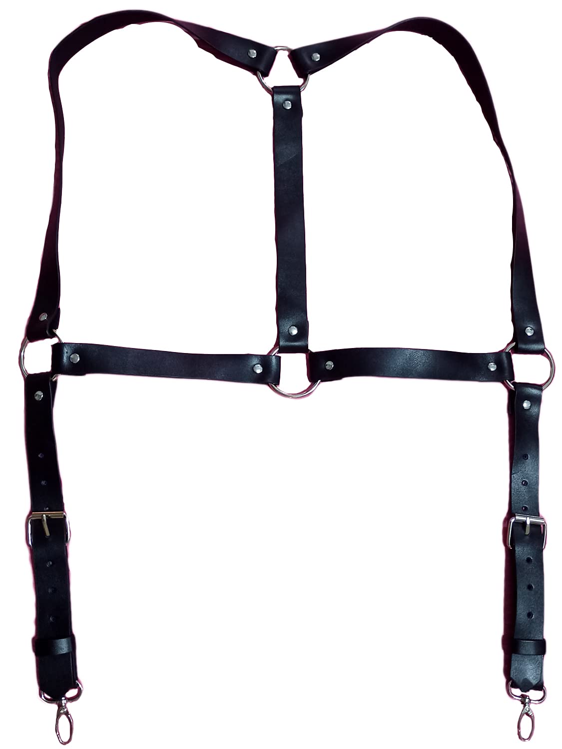 Edishen Men's Leather Suspenders with Hook, Body Harness Belt Punk Adjustable PU Leather Belt, Harness for Men Black, Medium