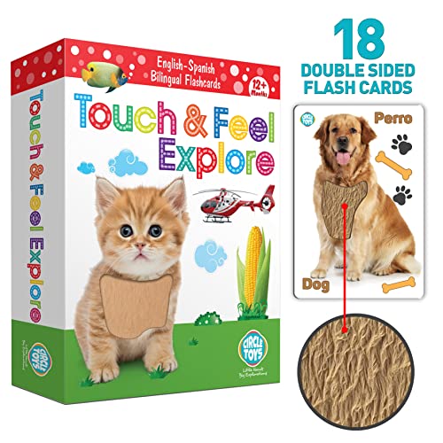 My Touch And Feel English Spanish Bilingual Picture Double Sided Sensory Flash Cards For Infant, Toddlers, Kids, Learn Animals, Fruits, Objects And Vehicles, Fun Learning And Educational Flashcards #TOP1