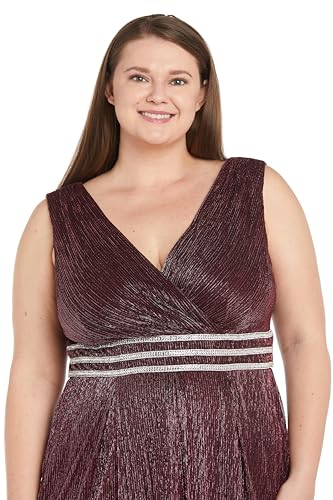 Image of R&M Richards Women's Sleeveless Maxi Dress - V-Neck Pleated Long Formal Gown W /Rhinestone Trim - Party & Cocktail Attire