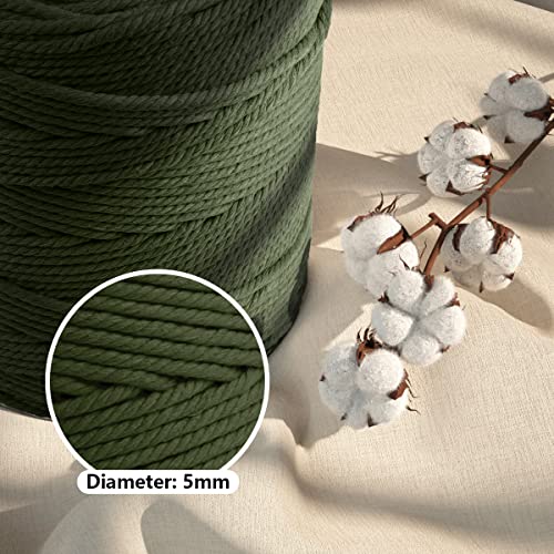 Image of ZUEXT Macrame Cord, Army Green, 5mm x 328yds Cotton String Macrame Yarn | Natural Handmade, 4 Strands Twisted Cotton Rope, for Craft Wall Hanging Weaving Tapestry Dream Catchers Hanger DIY Gift, 300m