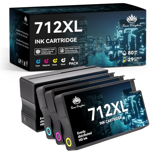 712XL Ink Cartridges Compatible Replacement for HP 712XL 712 Ink Cartridges Combo Pack Works with HP DesignJet T210 T230 T630 T650 Studio Plotter Printer(4 Color Pack, 80-ml Black + 29-ml)