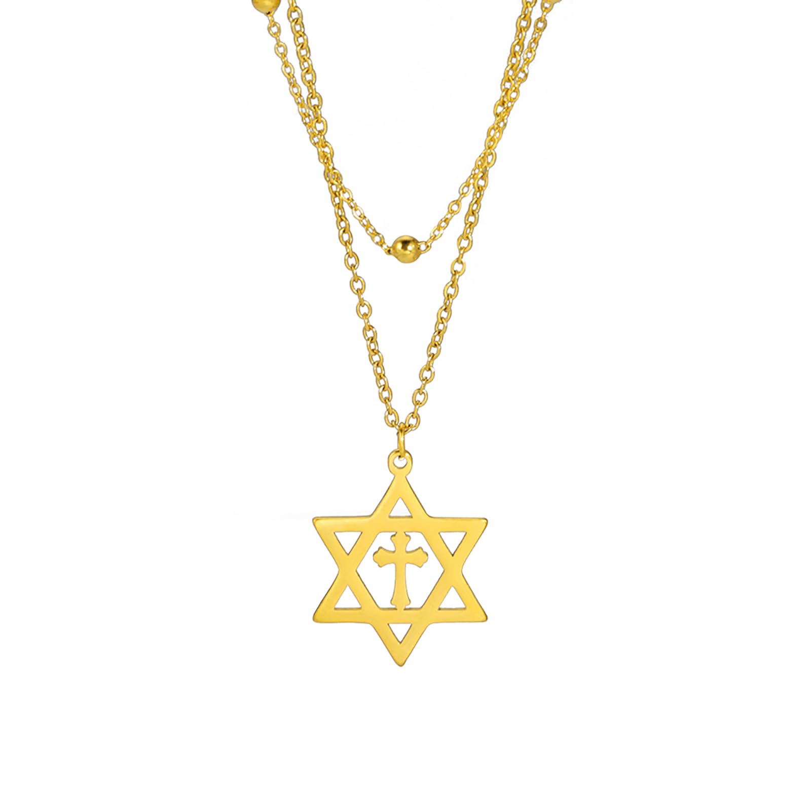 Collana Stella di David per donna Ciondolo esagonale ebraico classico in acciaio inossidabile con collane a croce Gioielli Isaia Amuleto religioso