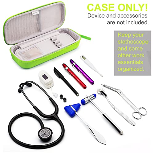 PROHAPI Hard Stethoscope Case, Large Stethoscope Carrying Case with ID Slot, Compatible with 3M Littmann/ADC/Omron/MDF Stethoscope Includes Mesh Pocket for Nurse Accessories (Neon Green)