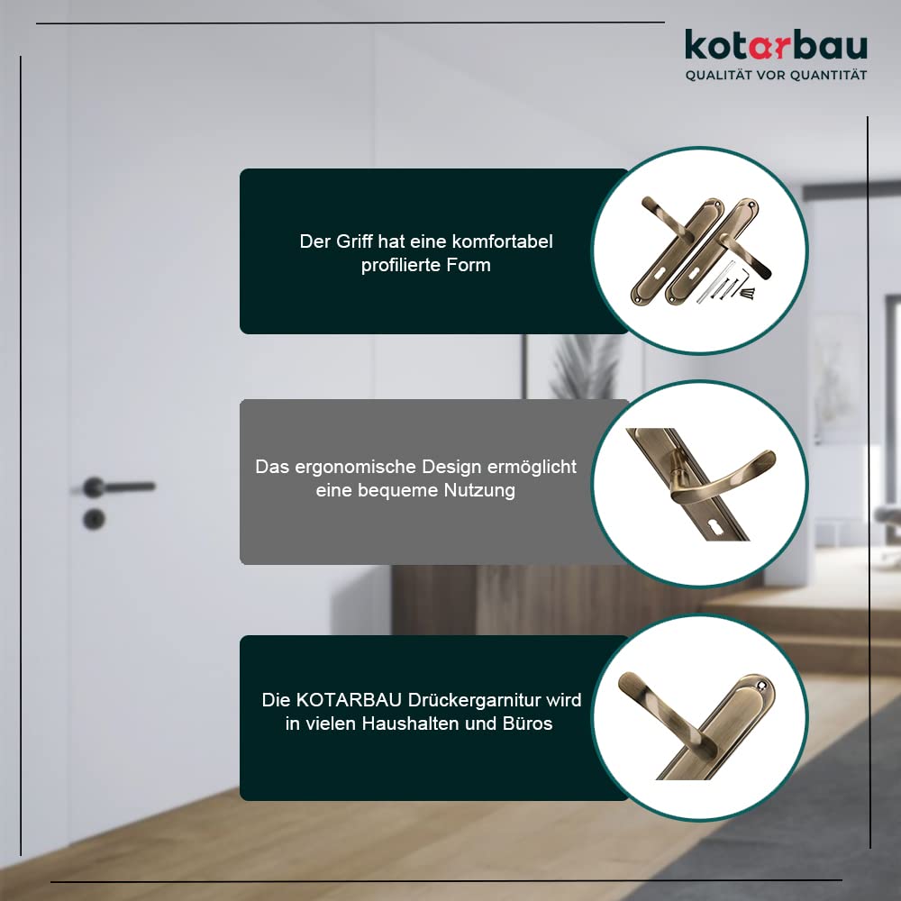 KOTARBAU Türdrücker 72 mm BB Türgriff Patin Türbeschlag Türklinke Drückergarnitur Langschild Türdrückergarnitur Innentür Außentür Handgriff Torbeschlag