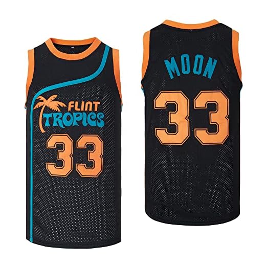 kekambas Men's #33 Moon Flint Tropics Movie Basketball Jersey Stitched Black Size M