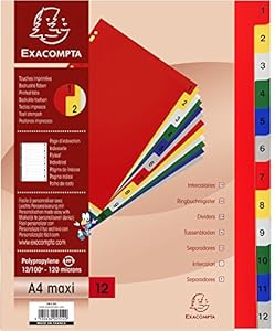 Exacompta 2512E Kunststoff-Register 1-12 A4 Maxi