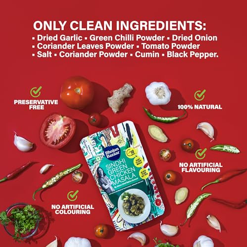 Image of Bhojan Bazaar Sindhi Green Chicken Masala Powder 50g, Ready to Cook in 10 Minutes, Serves 4, Chicken Masala for Curries, Ready in Cook Indian Spice Mix, Flavourful Masala for Chicken & Fish