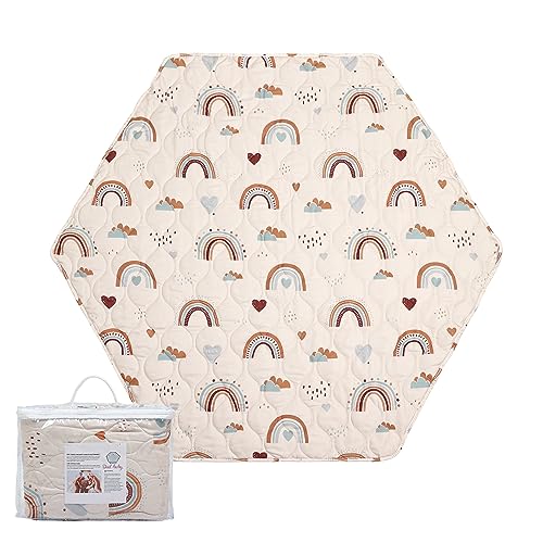 Image of Hexagon Playpen Mat 52x48 Fits Regalo Play Yard 48 Inch 6-Panel and Hiccapop 53" Playpen, Non-Slip Washable Pack 'N Play Mattress Pad Boho Rainbow (53 inch)