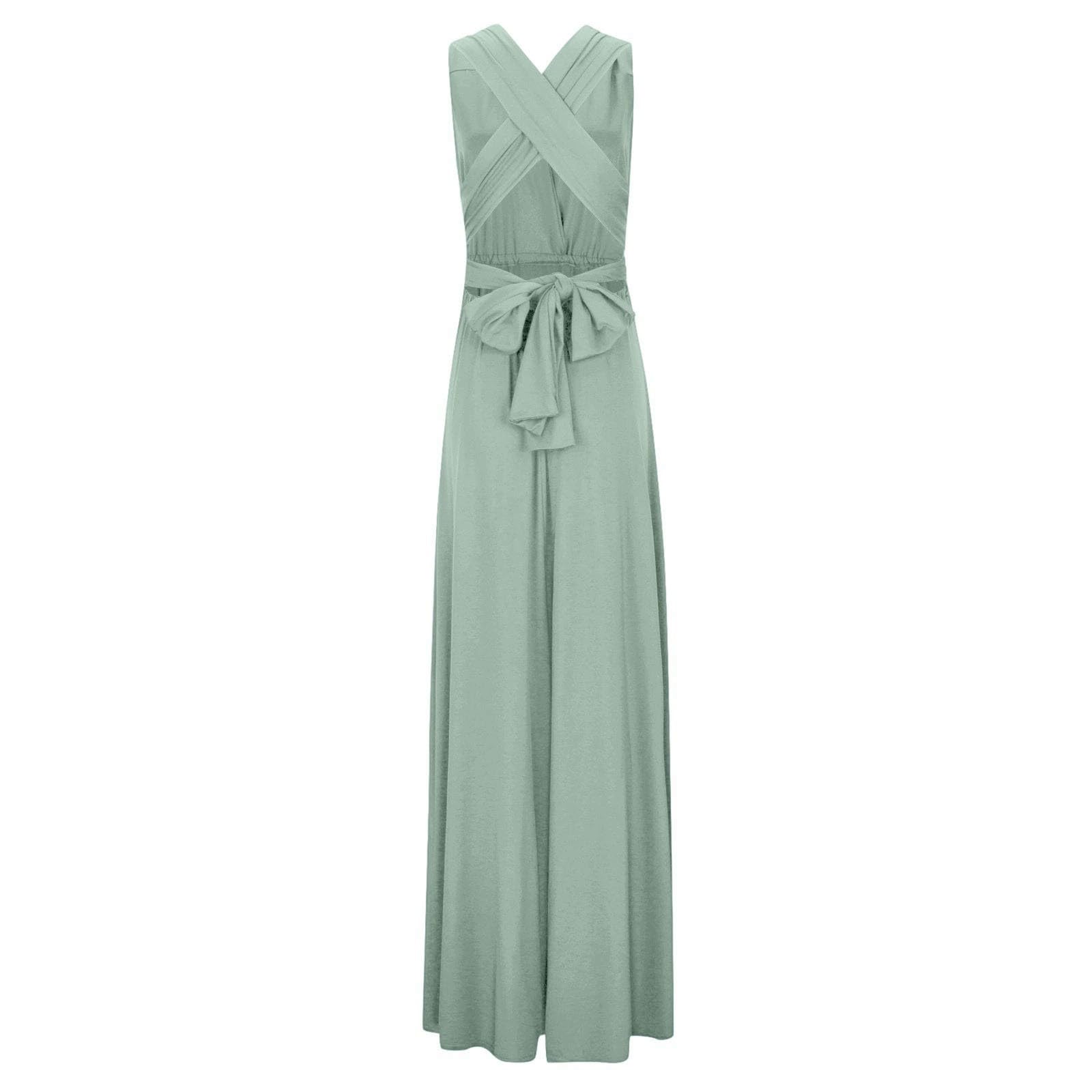 Generisch Robe maxi pour femme avec col en V en vert sauge - Robe de soirée sans manches avec taille empire - Élégante robe d'été longue au sol