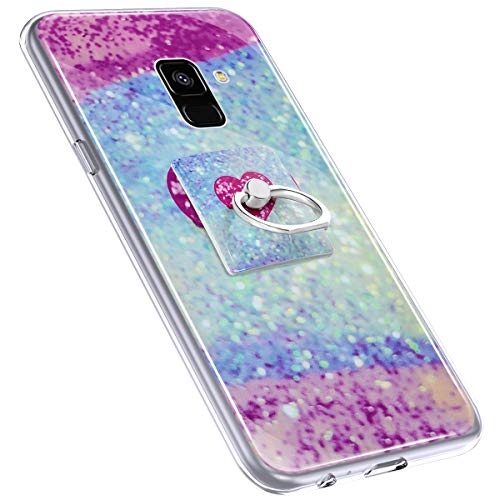 Urhause Cover Compatible with Samsung Galaxy A8 2018 Case Sparkle Glitter Bling Marble Case TPU Silicone Ring Holder Cover 360 Degree Rotation Ring Holder Kickstand Shiny Bling Shockproof Cover Blue