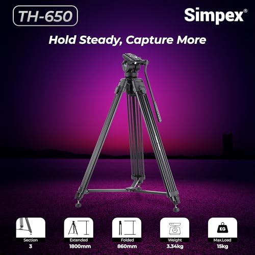 Image of Simpex Tripod 650,Professional Heavy Duty Tripod with Upload Upto 15 kg, Comes with Carry Bag