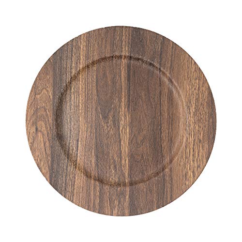 Simply Elegant Faux Wood Plastic Charger Plate | Service Plate for Parties, Dinner, Weddings, Quinceaneras and Events | 13 inch Diameter | Brown Finish | Set of 6