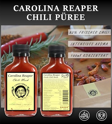 UNCLE SPICE® Carolina Reaper Chili Mash, 100ml Chili-Konzentrat im Glas, 82% schärfste Chilischote der Welt als fermentiertes Püree, Gewürzsauce zum Mischen - EXTREM SCHARF
